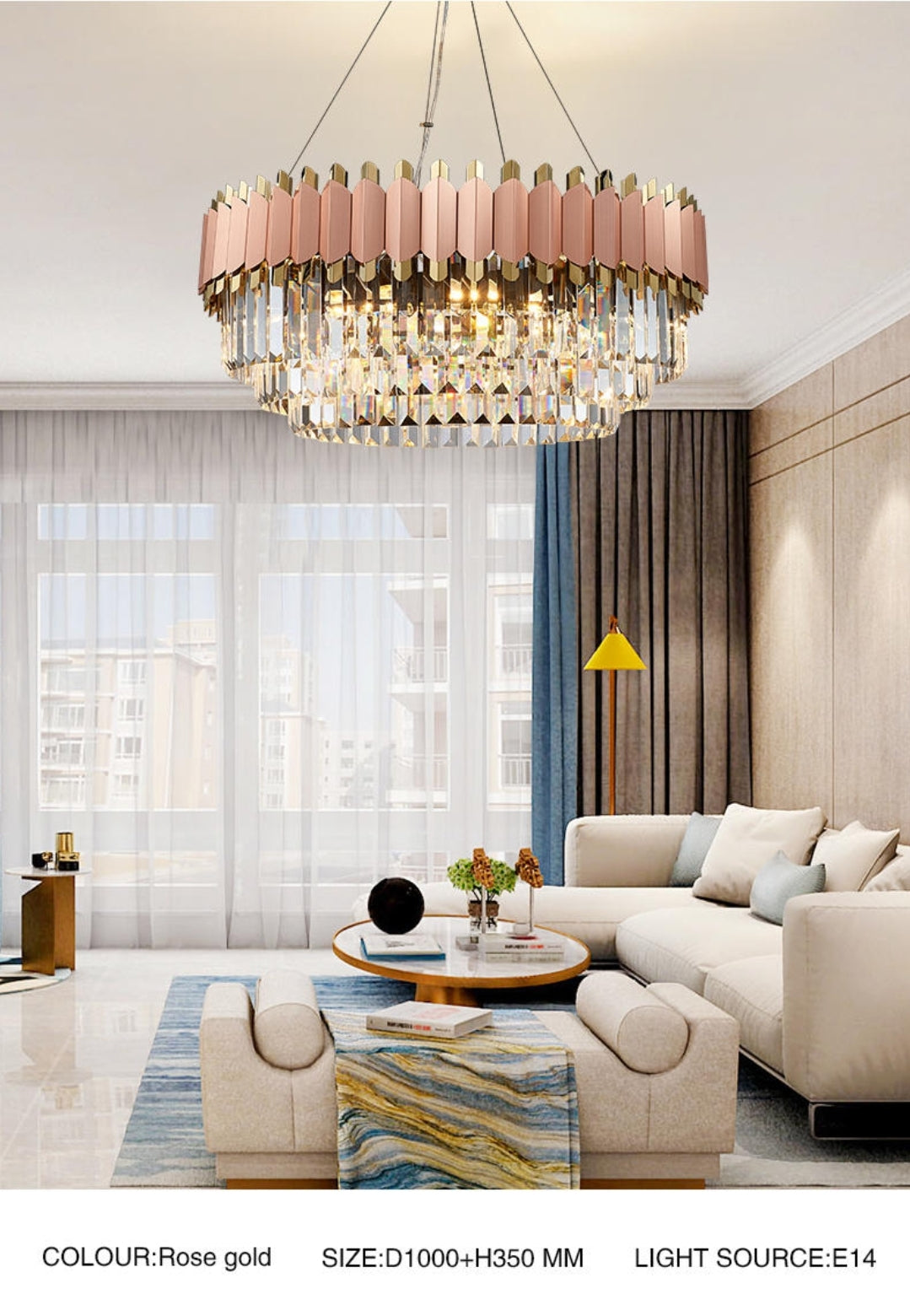 Rose Gold Crystal Chandeliers-Round/Rectangle - Reflect Lighting