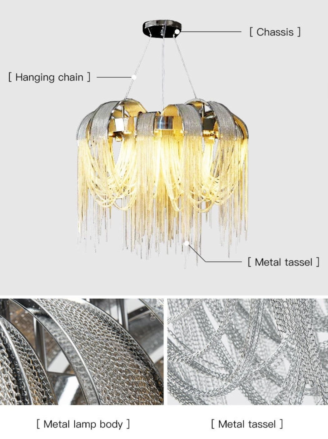 Flap Rope Tassel Chrome/Gold Chandelier - Reflect Lighting