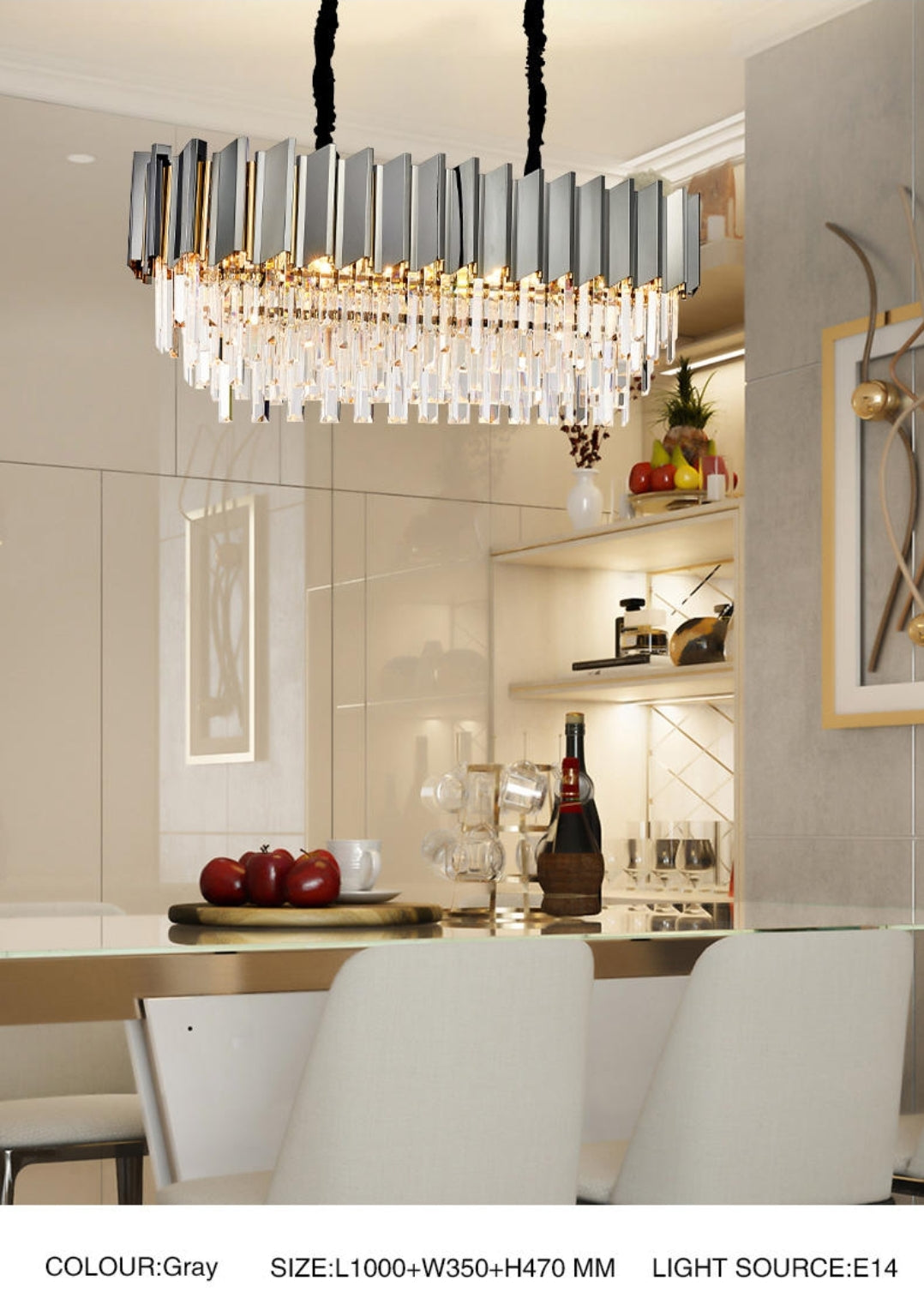 Pyrite Grey Crystal Chandelier -Round/Rectangle - Reflect Lighting