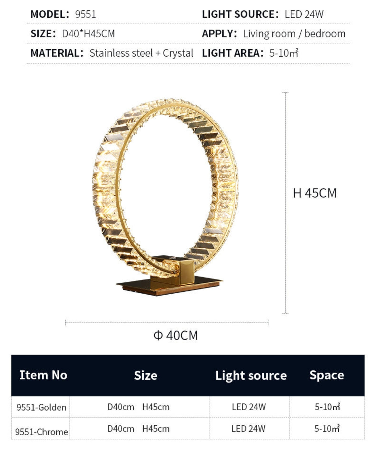 Bennie Crystal Table Lamp- Gold/Chrome - Reflect Lighting