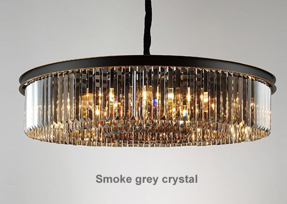 Smoke Grey Circular Crystal Flat Chandelier - Reflect Lighting