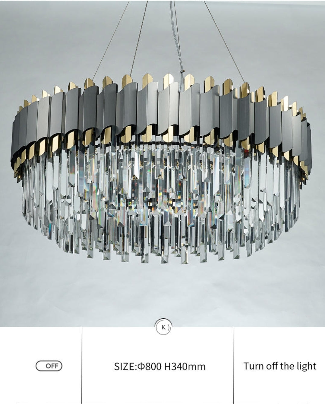 Gray & Gold Crystal Chandeliers-Round/Rectangle - Reflect Lighting