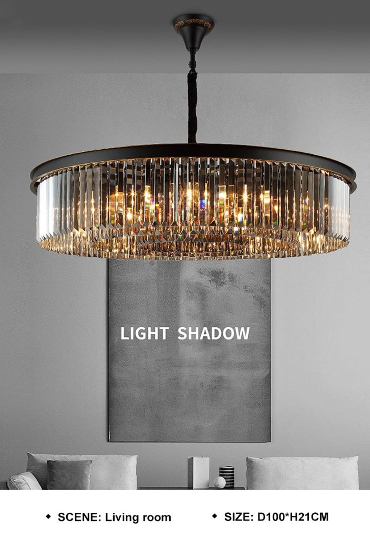 Smoke Grey Circular Crystal Flat Chandelier - Reflect Lighting