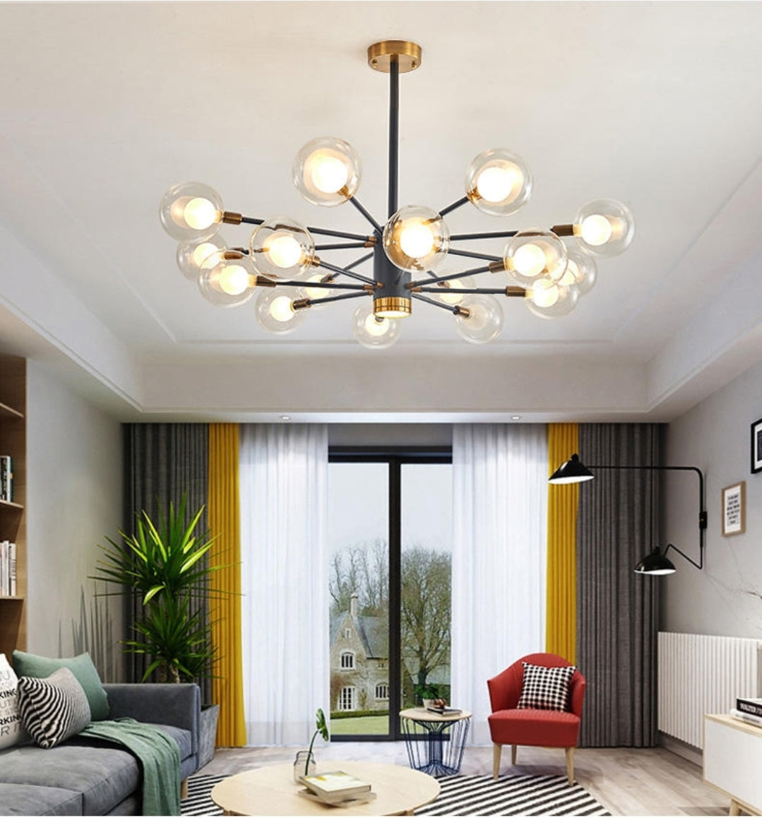 Bubble Glass Bamboo Chandelier-Gold/Black - Reflect Lighting