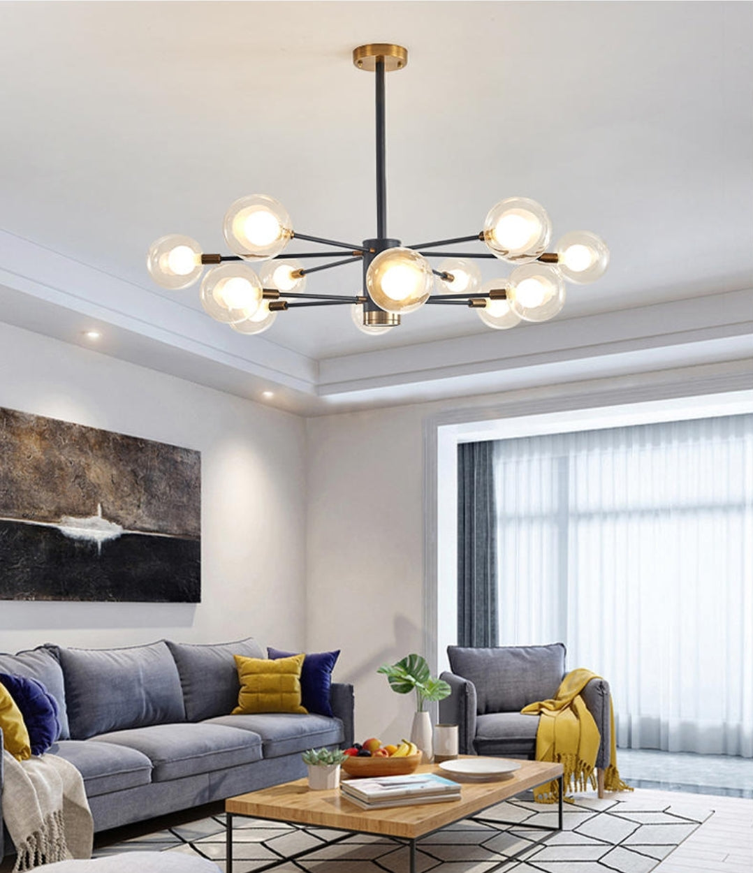 Bubble Glass Bamboo Chandelier-Gold/Black - Reflect Lighting