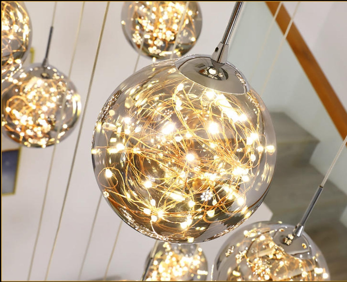 Balle Be Crystal Ball Staircase Chandelier- Smokey Grey/Cognac - Reflect Lighting