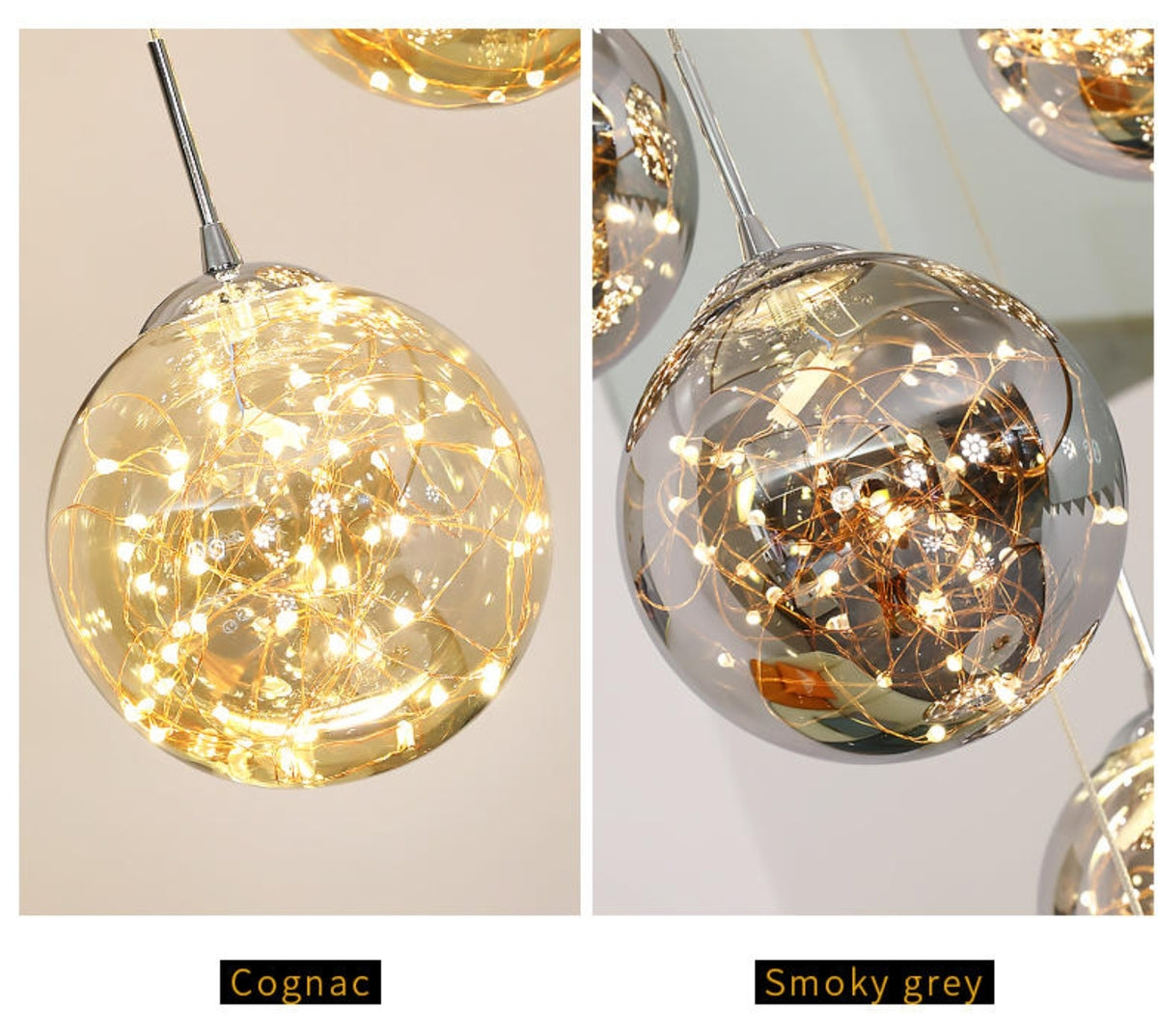 Balle Be Crystal Ball Staircase Chandelier- Smokey Grey/Cognac - Reflect Lighting