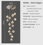 Balle Be Crystal Ball Staircase Chandelier- Smokey Grey/Cognac - Reflect Lighting