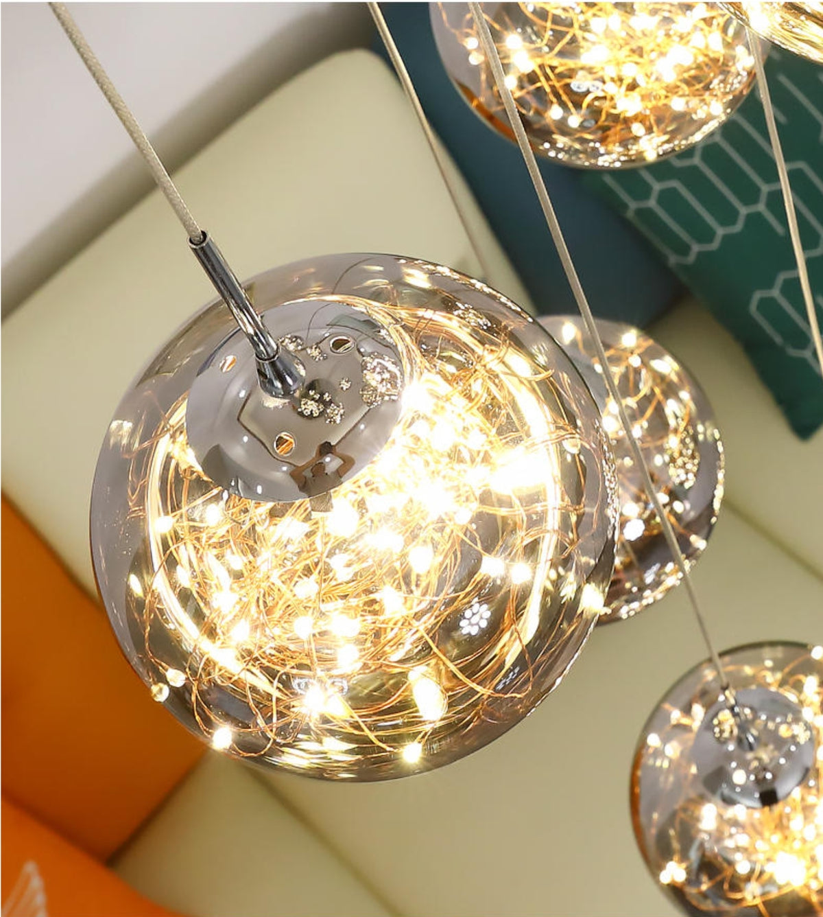 Balle Be Crystal Ball Staircase Chandelier- Smokey Grey/Cognac - Reflect Lighting