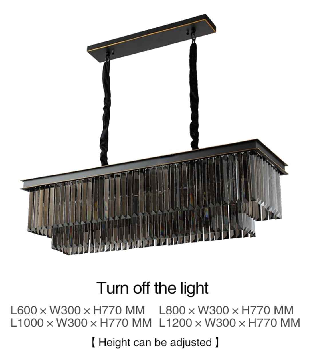 Smoke Grey Rectangular Crystal Flat Chandelier