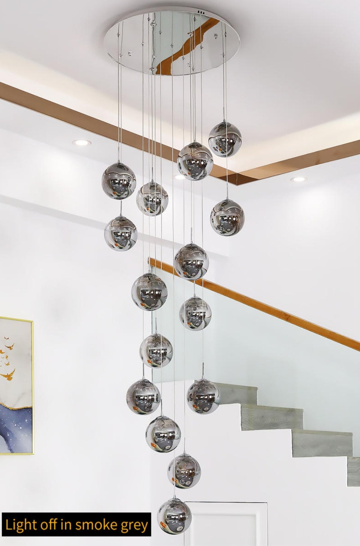 Balle Be Crystal Ball Staircase Chandelier- Smokey Grey/Cognac - Reflect Lighting