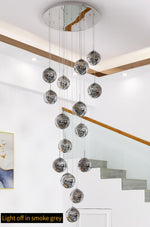 Balle Be Crystal Ball Staircase Chandelier- Smokey Grey/Cognac - Reflect Lighting