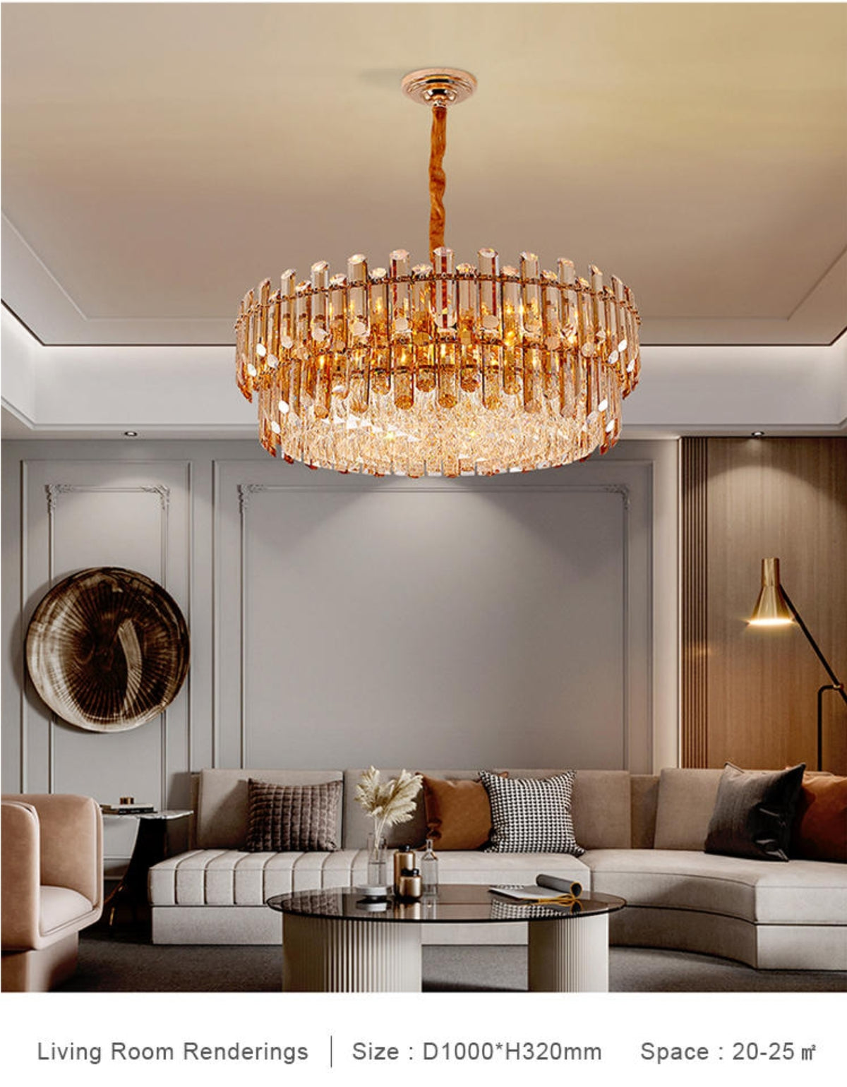 Maurice Amber/Smokey Grey Crystal Chandelier-Round/Rectangle - Reflect Lighting
