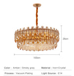 Maurice Amber/Smokey Grey Crystal Chandelier-Round/Rectangle - Reflect Lighting