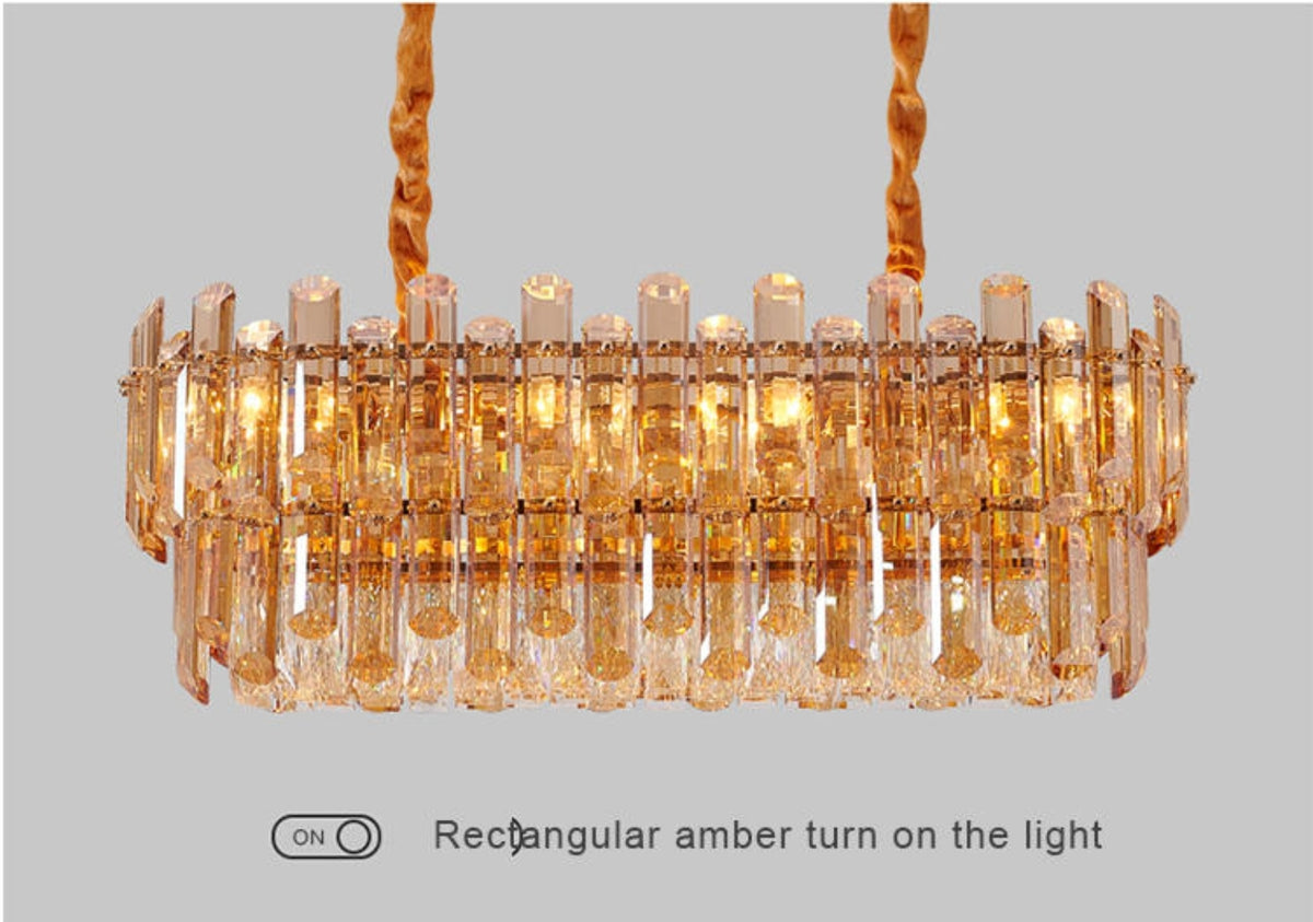 Maurice Amber/Smokey Grey Crystal Chandelier-Round/Rectangle - Reflect Lighting