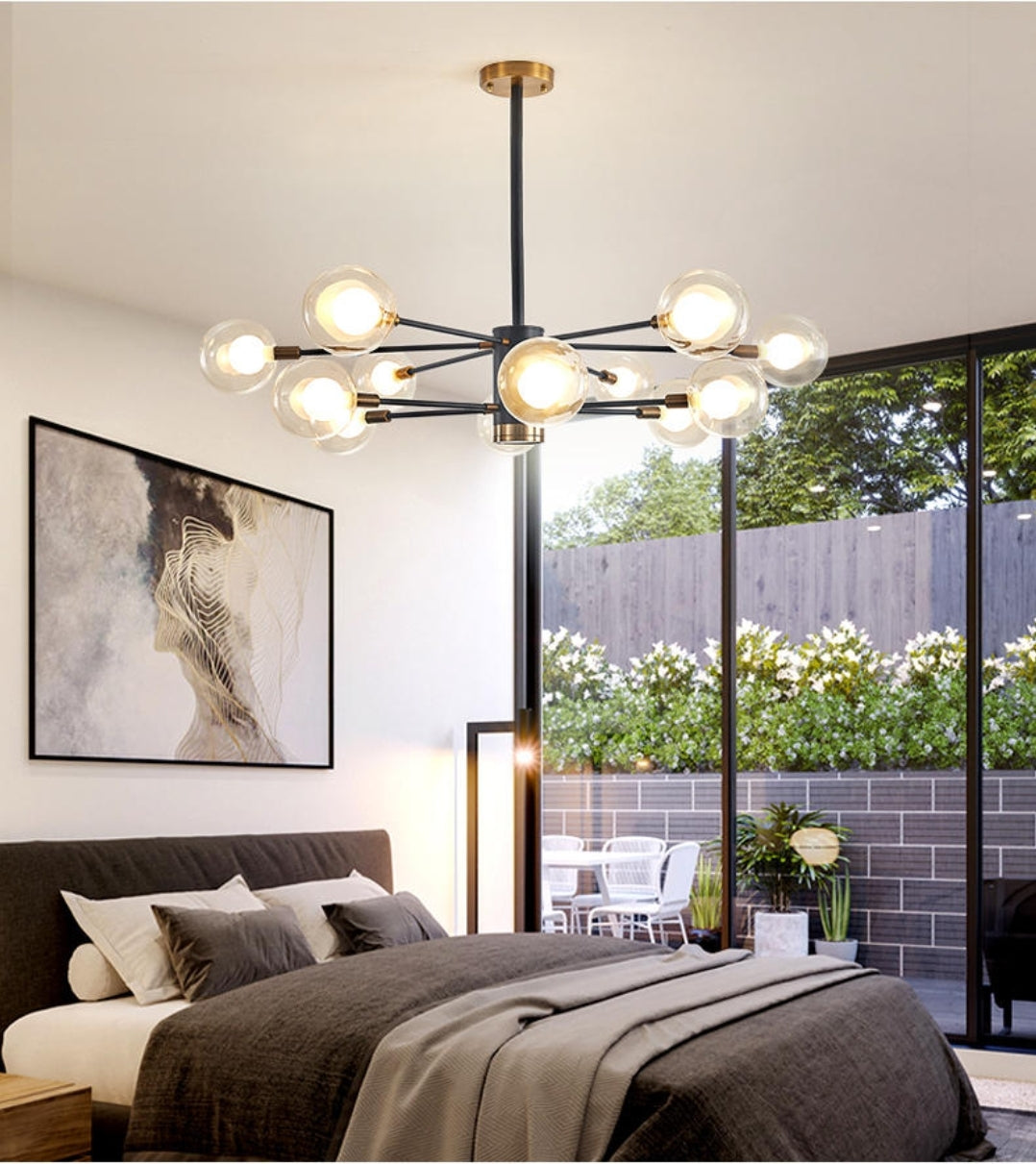 Bubble Glass Bamboo Chandelier-Gold/Black - Reflect Lighting