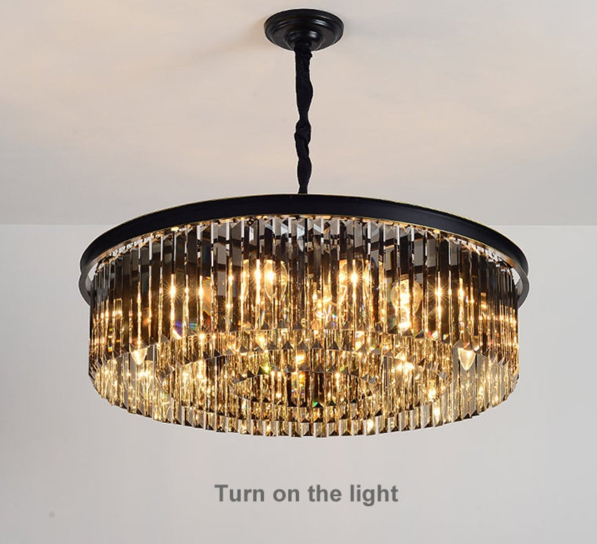 Smoke Grey Circular Crystal Flat Chandelier - Reflect Lighting