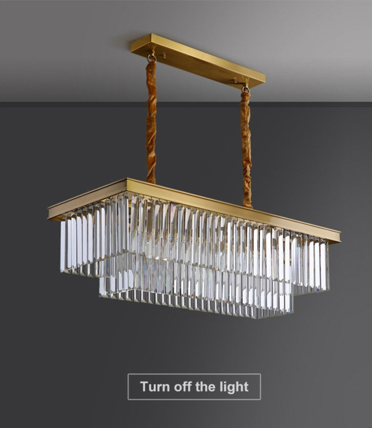 Gold Rectangular Crystal Flat Chandelier - Reflect Lighting