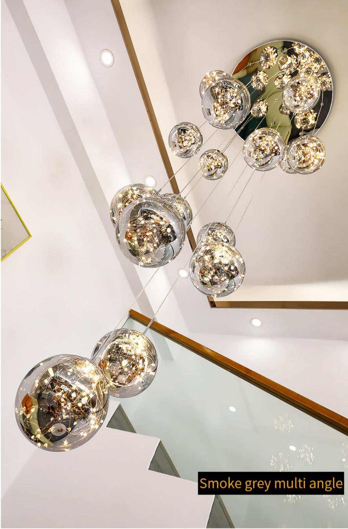Balle Be Crystal Ball Staircase Chandelier- Smokey Grey/Cognac - Reflect Lighting