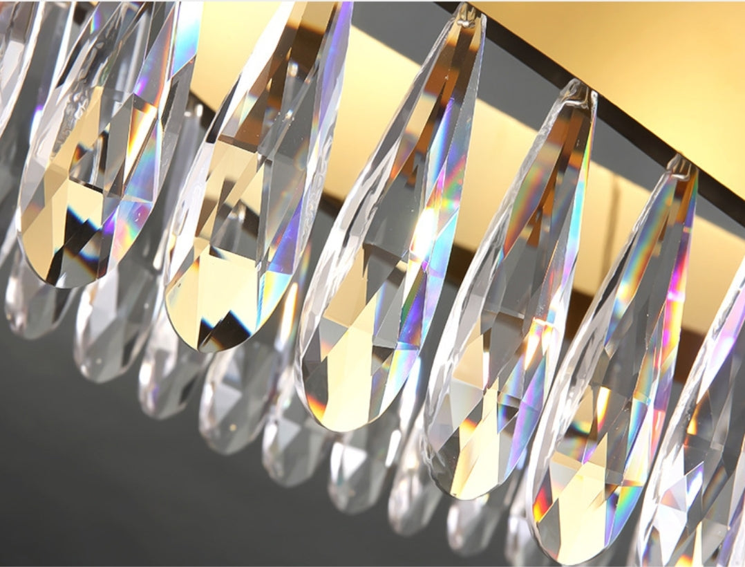 Gold Crystal Tassel LED Chandelier-Round/Rectangle - Reflect Lighting