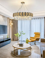 LurLine Gold & Grey Crystal Chandelier-Round/Rectangle - Reflect Lighting