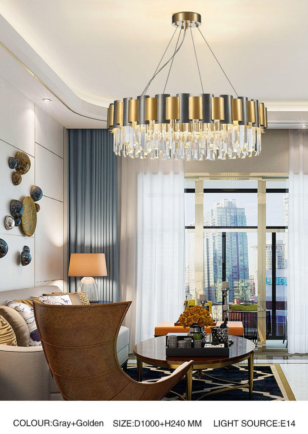 LurLine Gold & Grey Crystal Chandelier-Round/Rectangle - Reflect Lighting