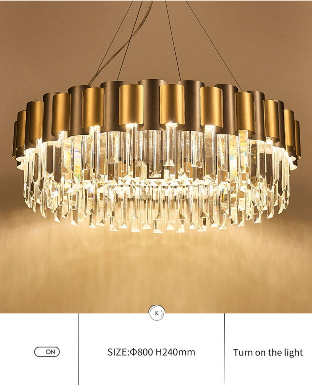 LurLine Gold & Grey Crystal Chandelier-Round/Rectangle - Reflect Lighting