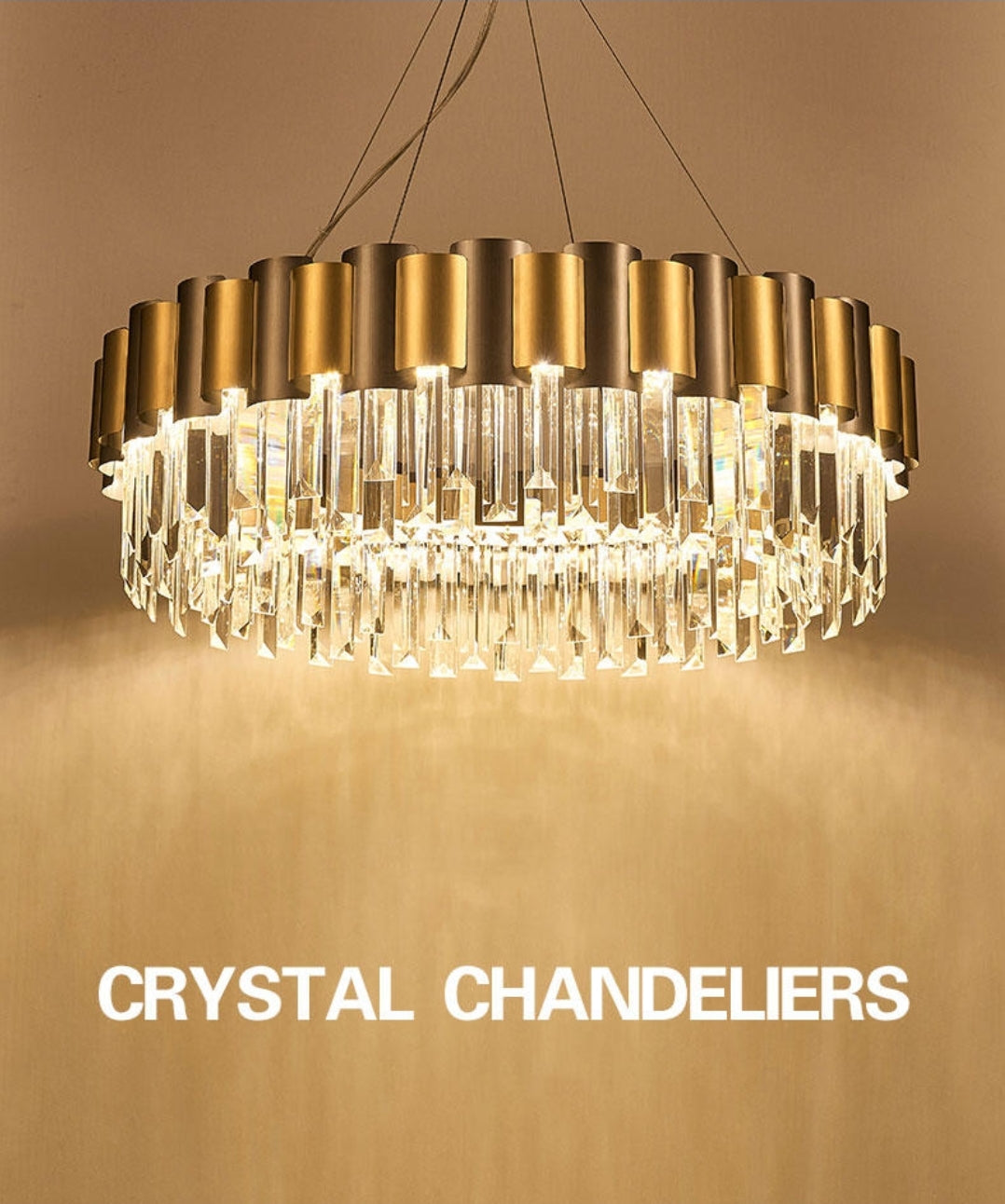 LurLine Gold & Grey Crystal Chandelier-Round/Rectangle - Reflect Lighting