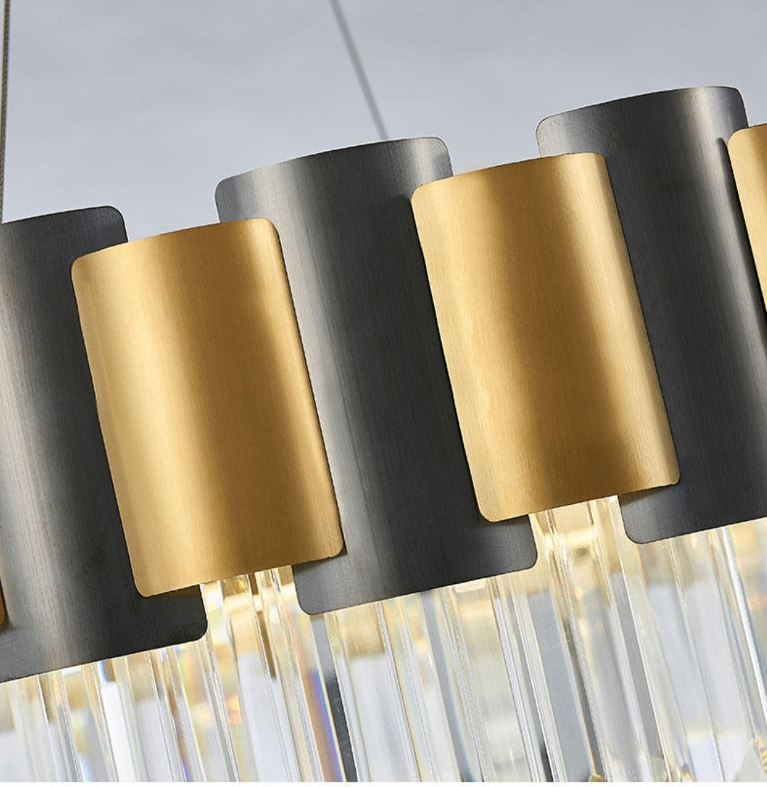 LurLine Gold & Grey Crystal Chandelier-Round/Rectangle - Reflect Lighting