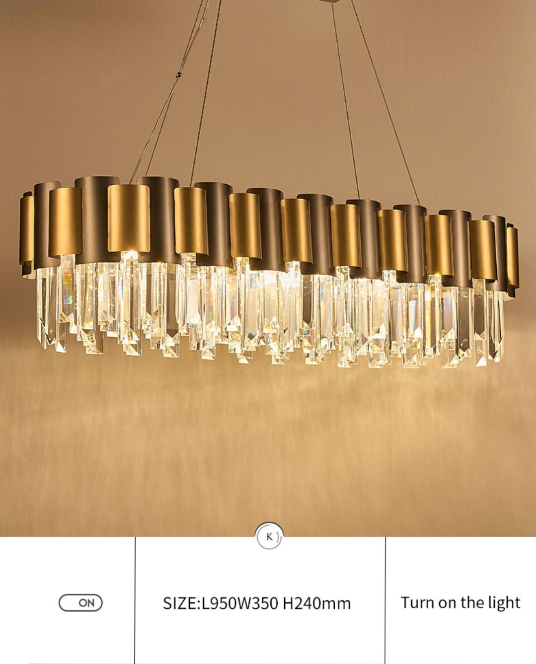 LurLine Gold & Grey Crystal Chandelier-Round/Rectangle - Reflect Lighting