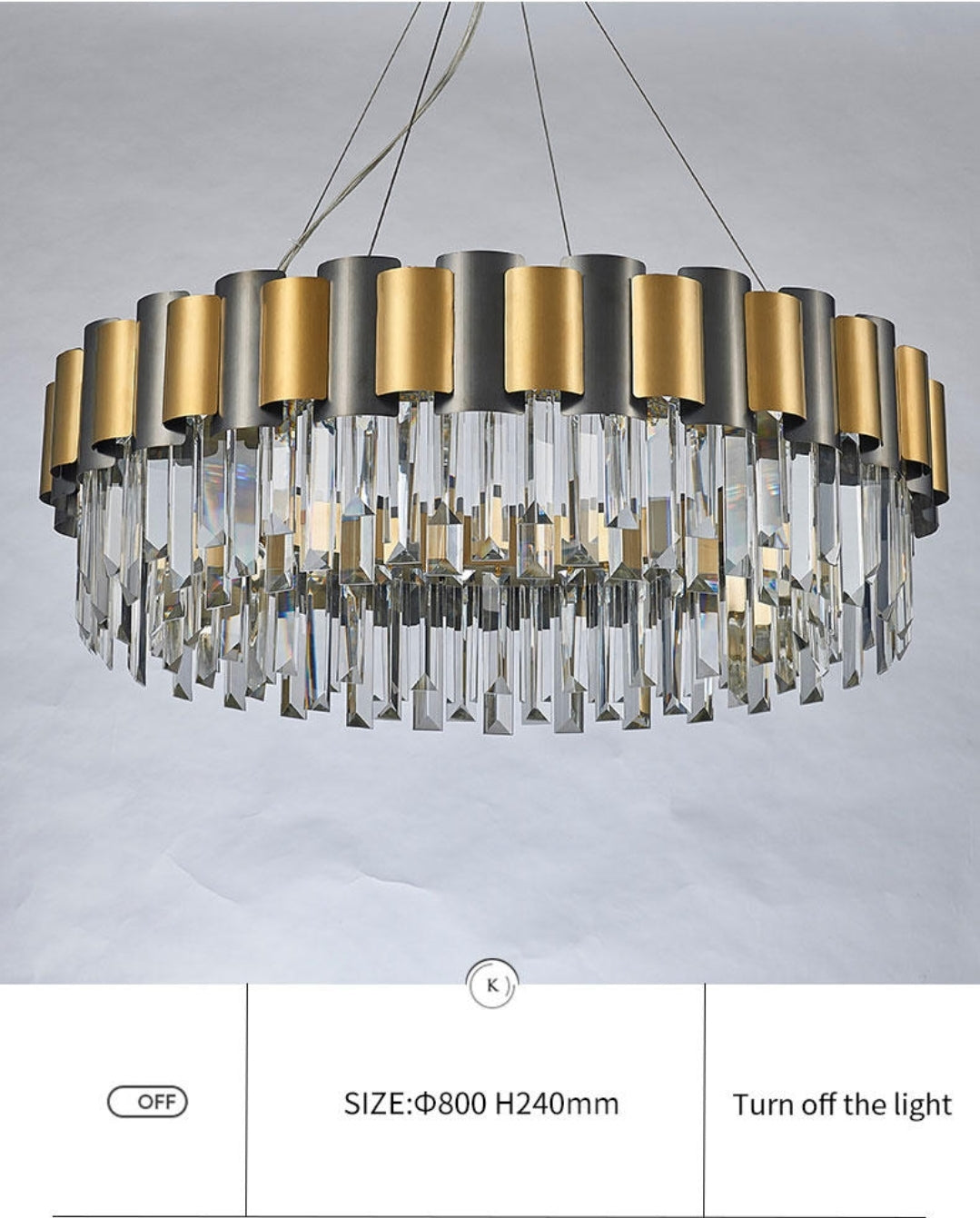 LurLine Gold & Grey Crystal Chandelier-Round/Rectangle - Reflect Lighting