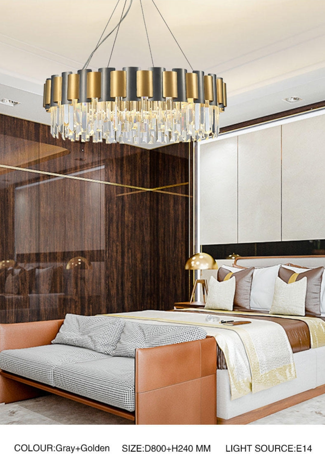 LurLine Gold & Grey Crystal Chandelier-Round/Rectangle - Reflect Lighting