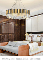 LurLine Gold & Grey Crystal Chandelier-Round/Rectangle - Reflect Lighting