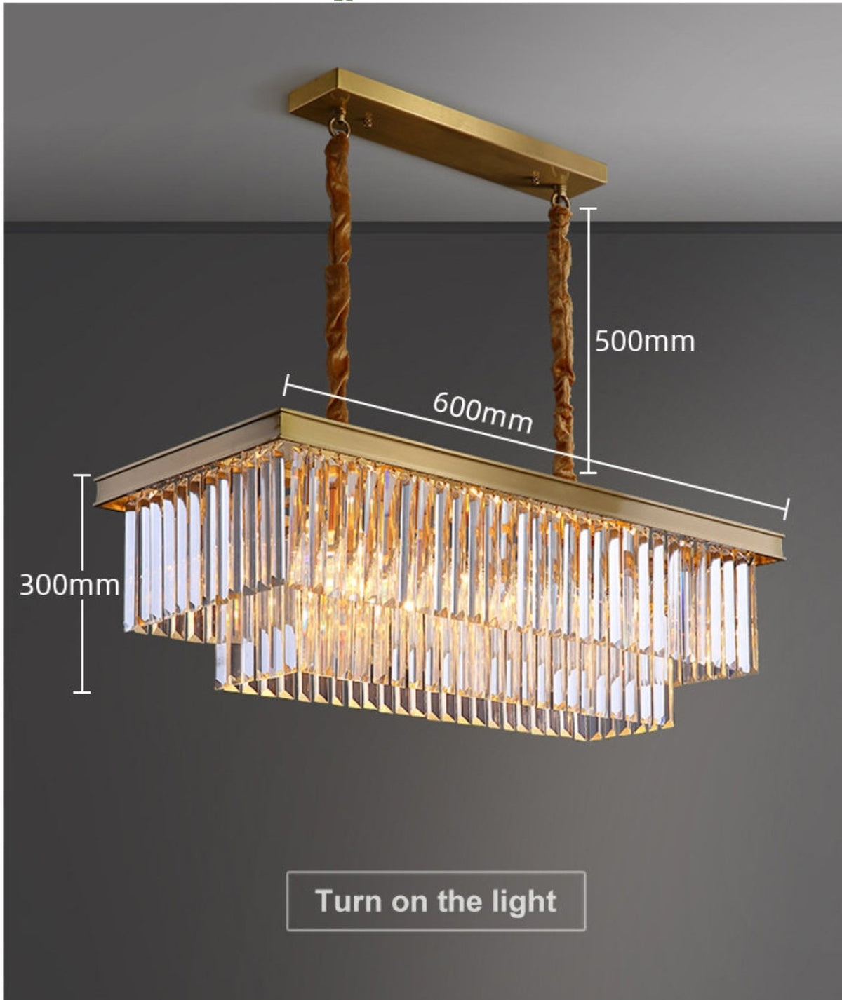Gold Rectangular Crystal Flat Chandelier - Reflect Lighting