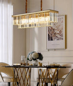 Gold Rectangular Crystal Flat Chandelier - Reflect Lighting