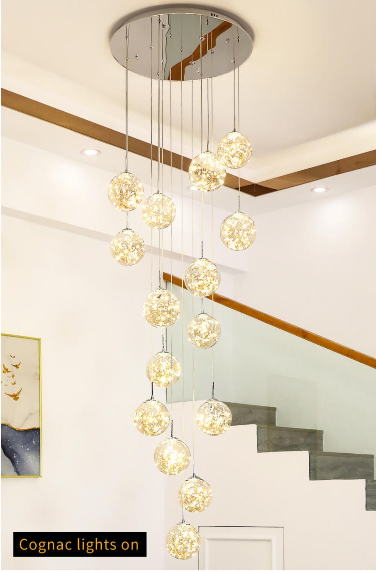 Balle Be Crystal Ball Staircase Chandelier- Smokey Grey/Cognac - Reflect Lighting