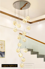 Balle Be Crystal Ball Staircase Chandelier- Smokey Grey/Cognac - Reflect Lighting