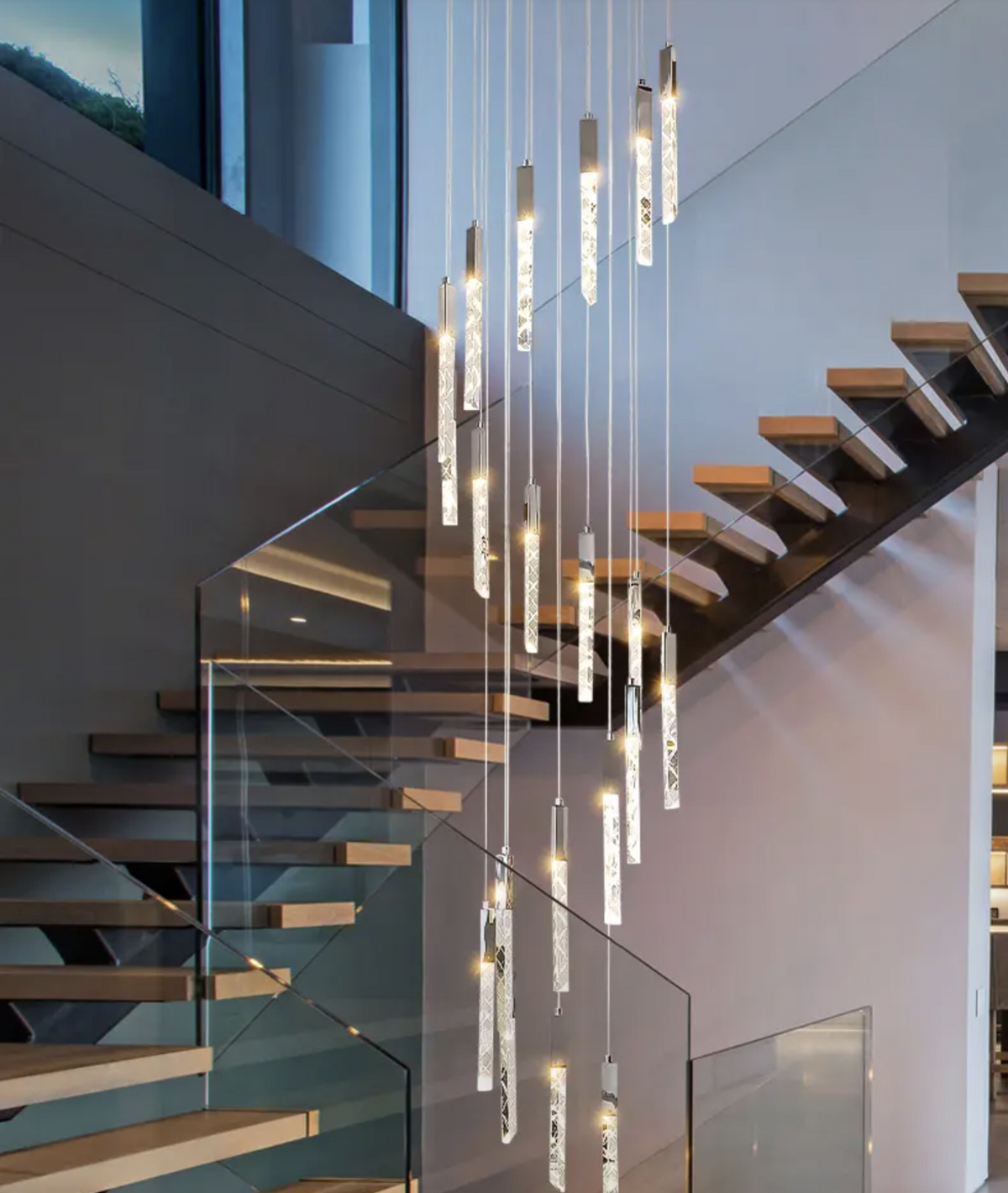 Hiatt Abeer Chrome Staircase Chandelier - Reflect Lighting