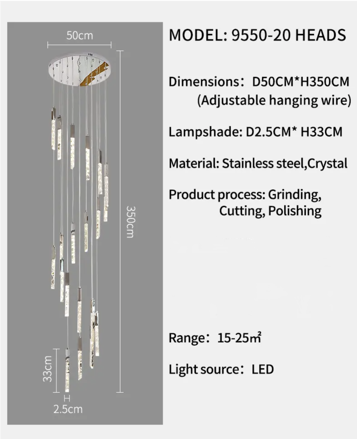 Hiatt Abeer Chrome Staircase Chandelier - Reflect Lighting