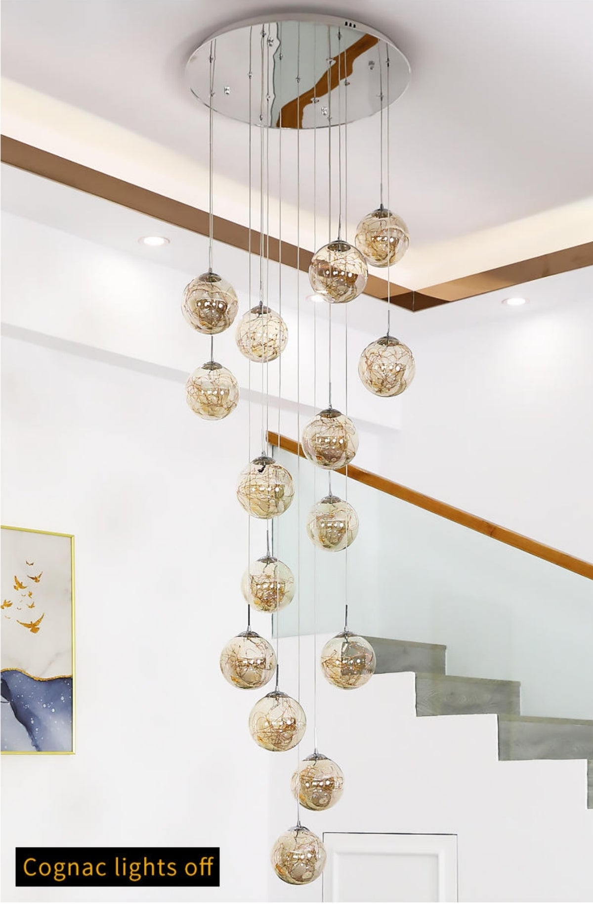 Balle Be Crystal Ball Staircase Chandelier- Smokey Grey/Cognac - Reflect Lighting
