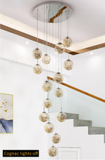 Balle Be Crystal Ball Staircase Chandelier- Smokey Grey/Cognac - Reflect Lighting