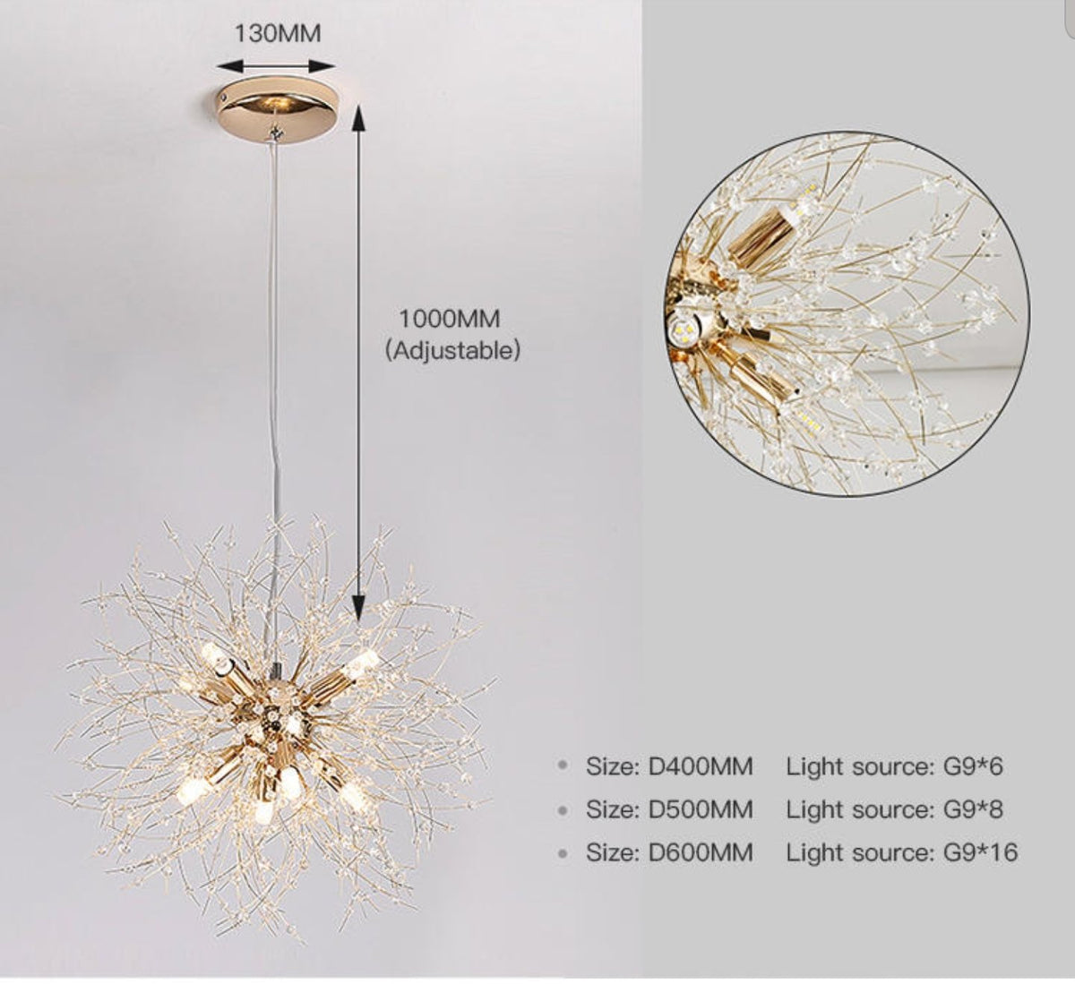 Snowflake Round/Rectangle Dandelion Branch Chandelier- Gold/Chrome/ Rose Gold - Reflect Lighting