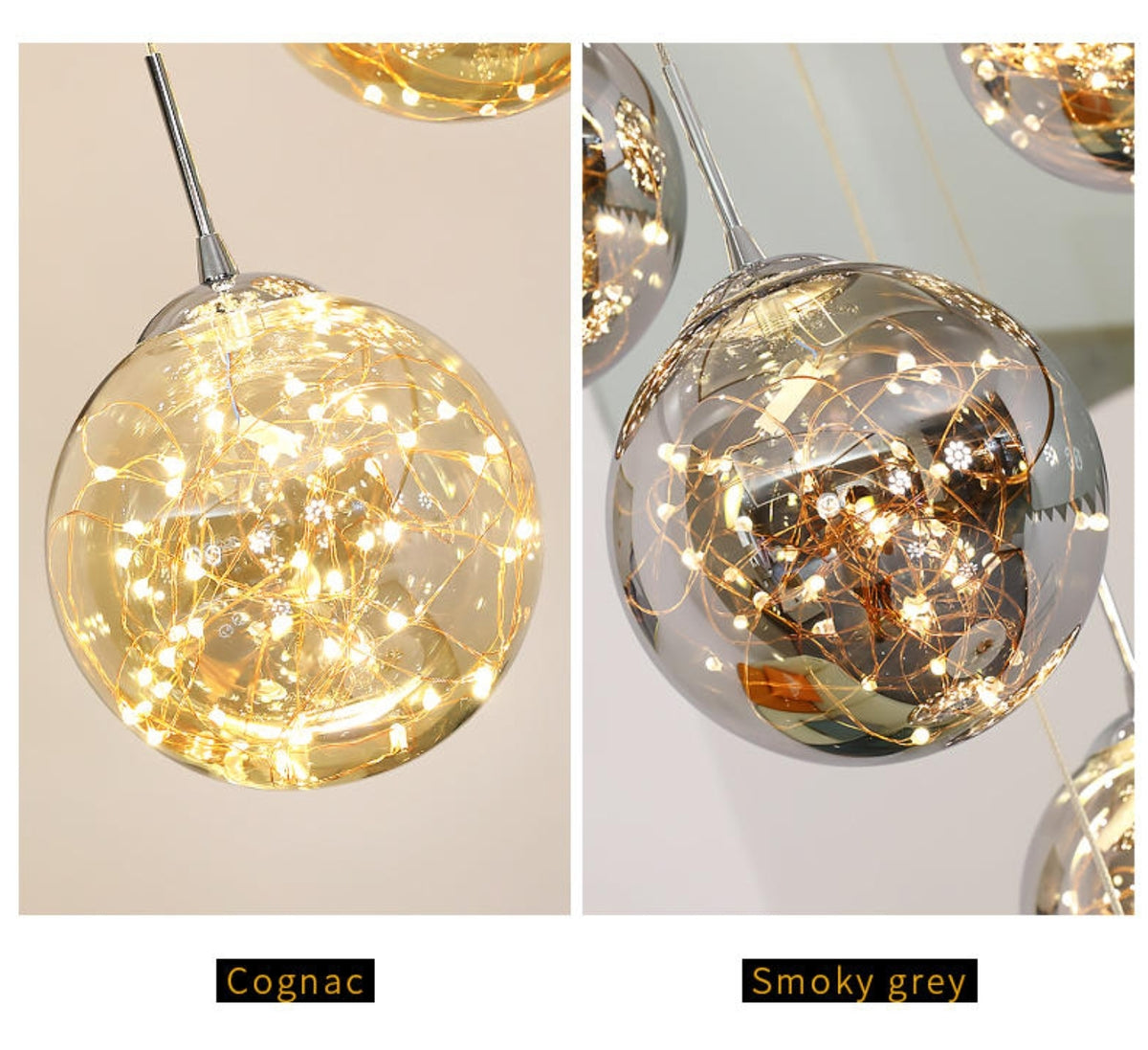 Balle Be Crystal Ball Staircase Chandelier- Smokey Grey/Cognac - Reflect Lighting