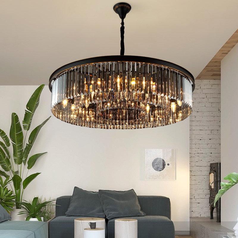 Smoke Grey Circular Crystal Flat Chandelier - Reflect Lighting