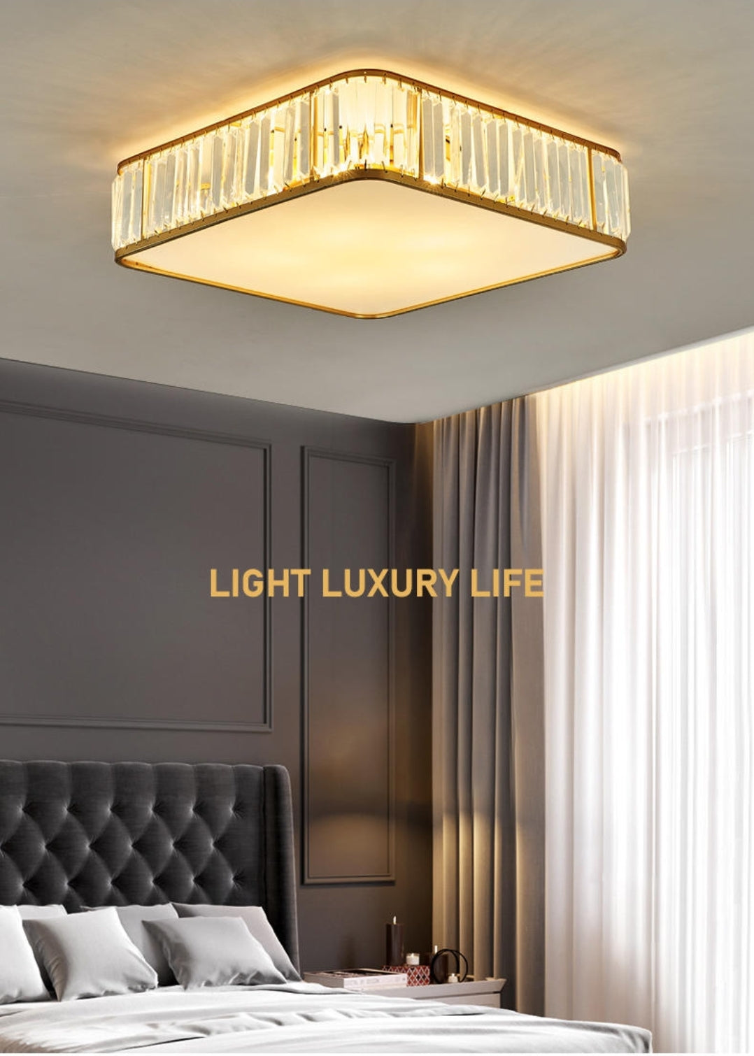 Brent Square Crystal Ceiling Light-Gold - Reflect Lighting