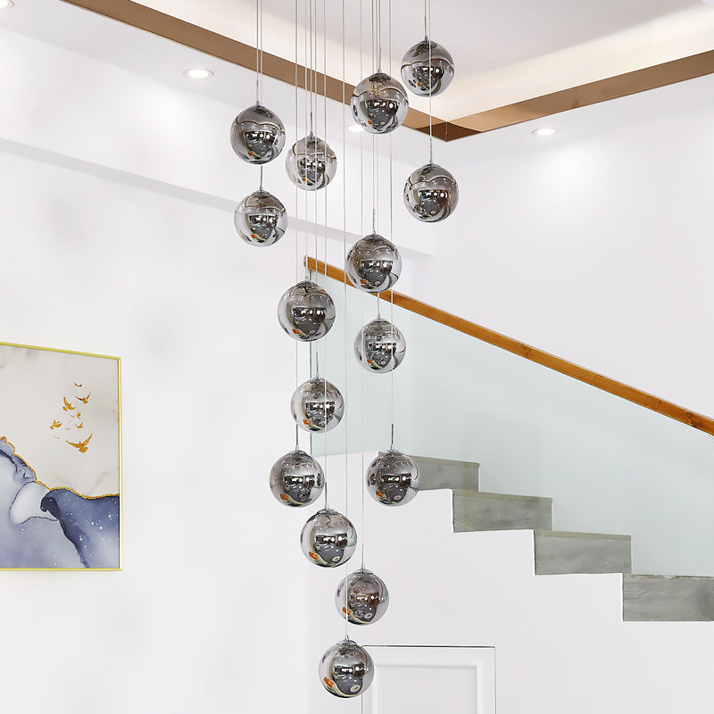 Balle Be Crystal Ball Staircase Chandelier- Smokey Grey/Cognac - Reflect Lighting