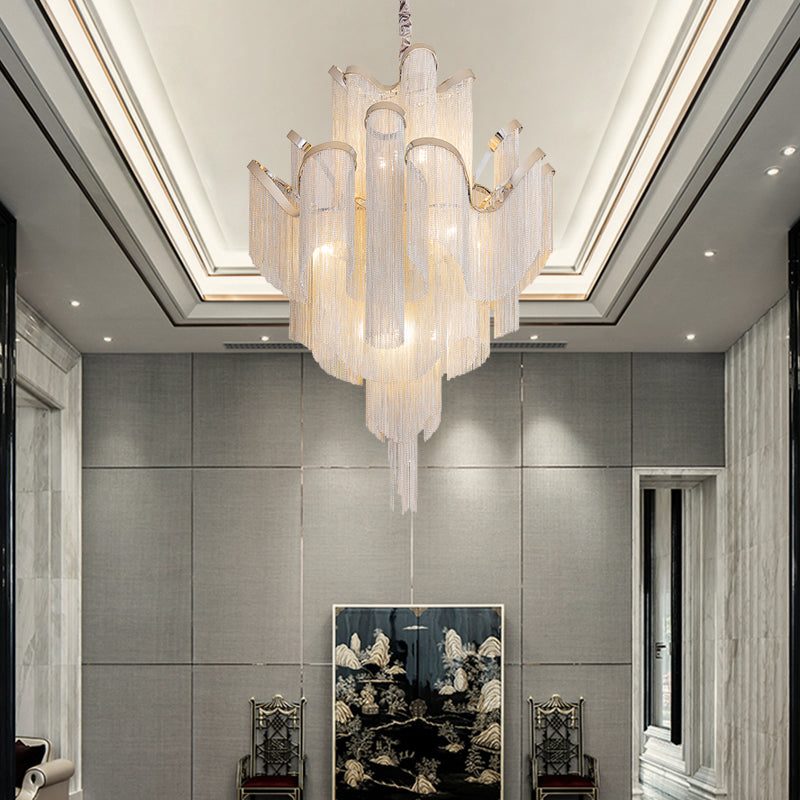 Iron Large Long Metal Chandelier-Gold/Chrome - Reflect Lighting