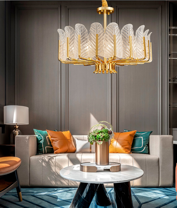 Frozen Leaf Flower Gold Crystal Chandelier - Reflect Lighting