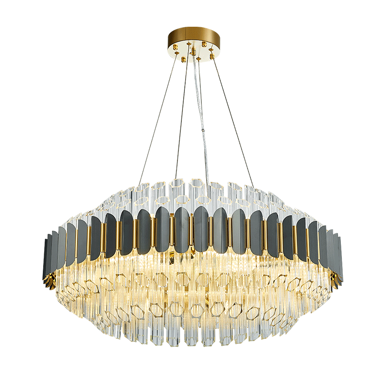 Gary & Gold Cylinder Crystal Chandelier-Round/Rectangle - Reflect Lighting