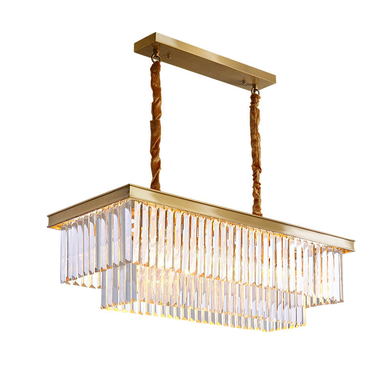 Gold Rectangular Crystal Flat Chandelier - Reflect Lighting